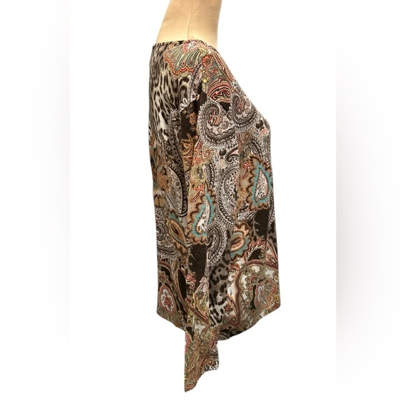 Chico's Women’s Brown Paisley Floral Leopard Print Long Sleeve Knit Top - Size 3 - Picture 3 of 11